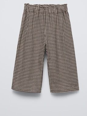 Zara Girls Brown Plaid Wide Leg Pants Size 6 Gingham Baggy Trousers